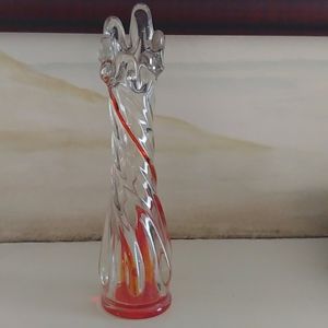 Orange & Clear Art Glass Bud Vase Retro